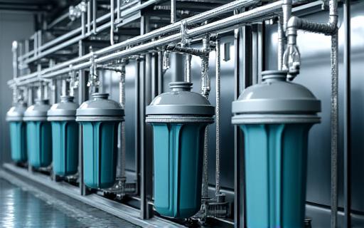 깨끗한 물이 흐르는 첨단 물 필터링 장비